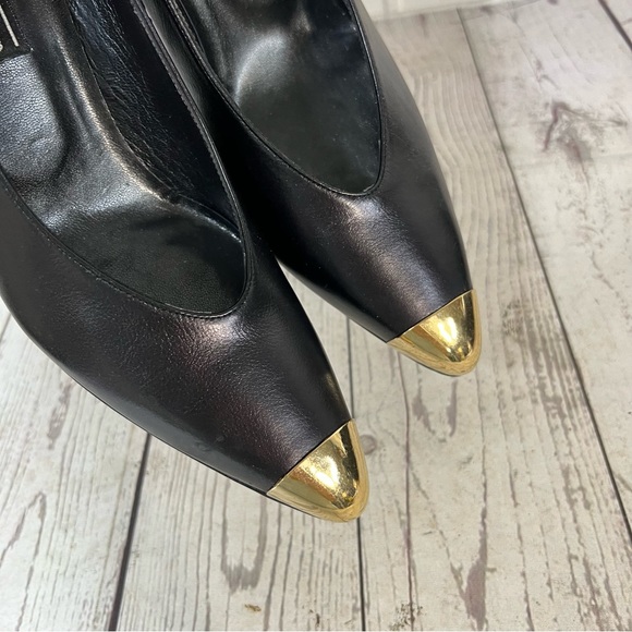 Stuart Weitzman Vintage Heels Black Gold Cap Toe Size 9 SS Narrow Leather READ - Picture 11 of 16